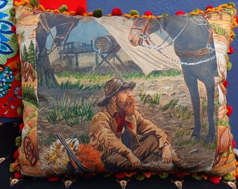 Mountain man fur trader buffalo hunter trapper skinner wilderness western pillow On Sale Now