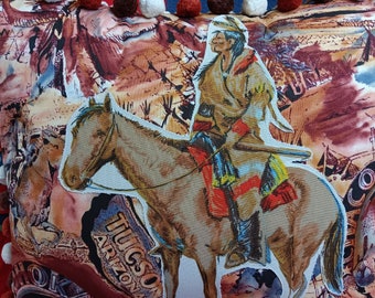 Southwest Western Ranch Pillow Native American Indian Warrior Hunter on horseback Tucson fabric