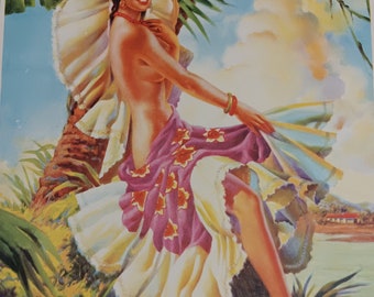 Vintage Mexico Calendar art Tehuantepec tropical Senorita Calender Girl top