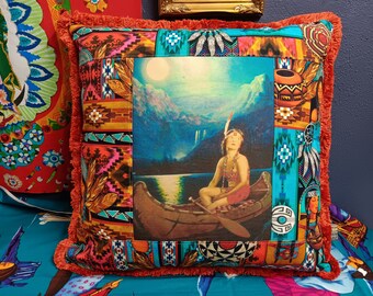 Southwest Native American Indian Girl Art pillow