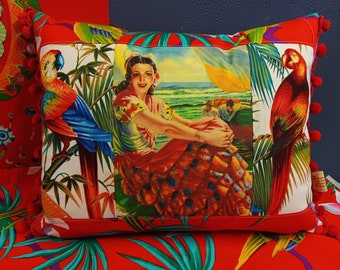 Tropical Island Senorita Pillow parrots love birds