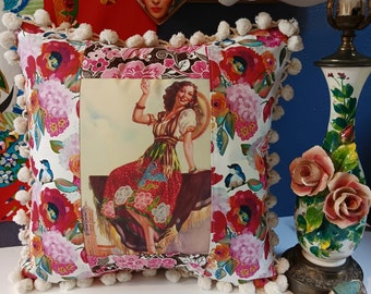 Senorita roses pillow Mexican skirt boho top sombrero China Poblana