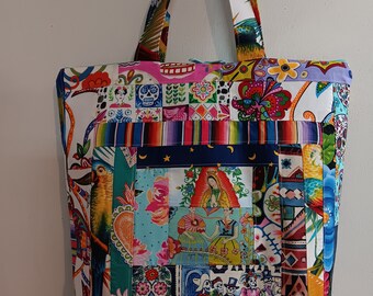 Frida sisters patchwork boho parrots tote bag On Sale Today