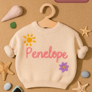 Personalized Hand embroidered Name Baby Sweater Custom Baby Name Sweater Pink Baby Girls Sweater With Name Birthday Gift For Baby Girls Boy