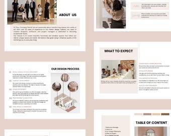 Innenarchitektur-Services und Preisleitfaden, bearbeitbare Canva-Vorlage, Willkommenspaket für neue Kunden, E-Design-Service, Präsentation von Kundenvorschlägen