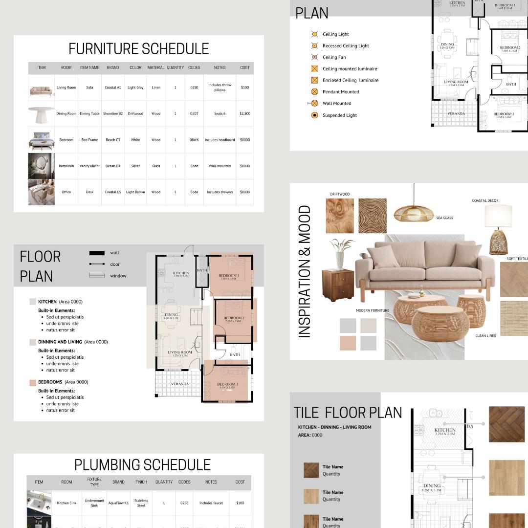 Interior Design Furniture, Fixtures and Finishes Schedule Template for ...