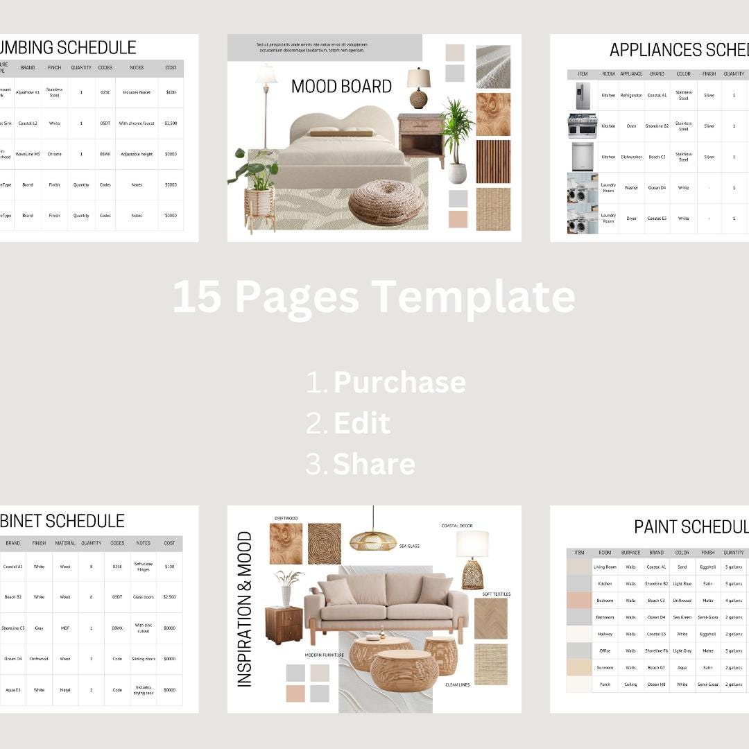 Interior Design Furniture, Fixtures and Finishes Schedule Template for ...