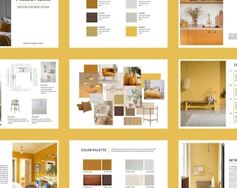 Interior Design Presentation Template: Mood Board Concept for Designers, Compatible with Canva, Powerpoint, Adobe InDesign