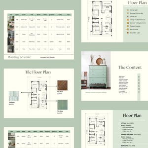 Plantilla de programación de muebles, accesorios y acabados de diseño de interiores para diseñadores de interiores - Plantillas de programación FF&E - Mood Board - Canva