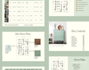 Modelo de cronograma de móveis, luminárias e acabamentos de design de interiores para designer de interiores - Modelos de cronograma FF&E - Mood Board - Canva