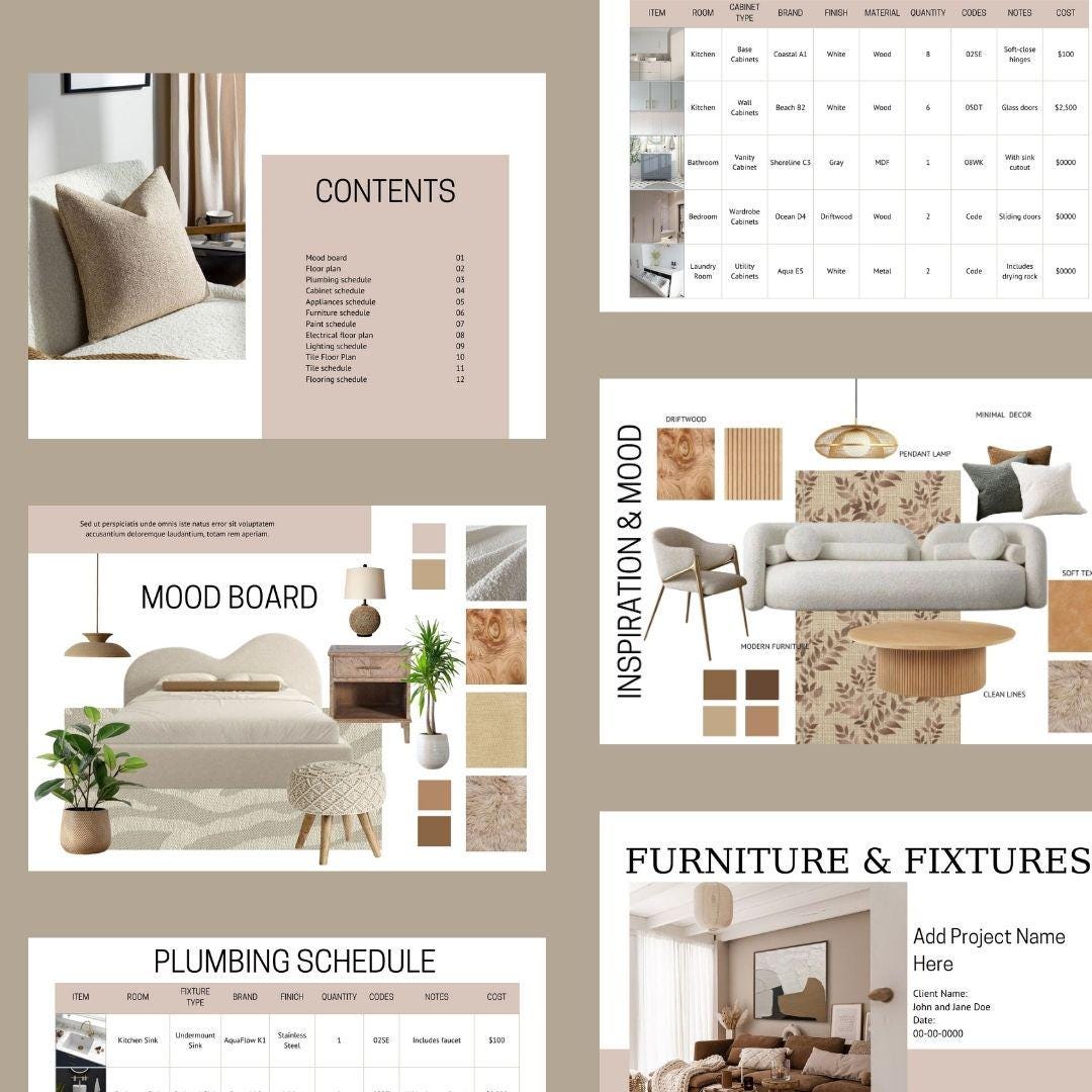 Interior Design Furniture, Fixtures and Finishes Schedule Template for ...