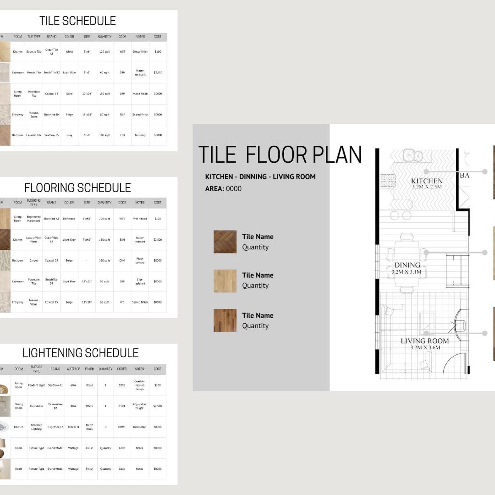 Interior Design Furniture, Fixtures and Finishes Schedule Template for ...
