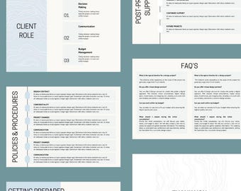 Gids interieurontwerpservices en prijzen, bewerkbare canva-sjabloon, welkomstpakket nieuwe klant, e-designservice, presentatie van klantvoorstel