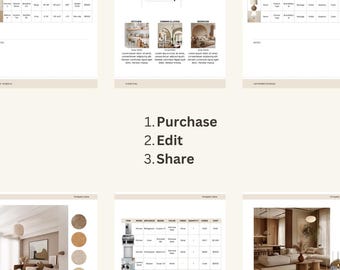 Modelo de cronograma de móveis, acessórios e acabamentos de design de interiores para designer de interiores - Modelos de cronograma FF&E - Mood Board - Canva