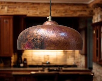 Rustic Copper Kitchen Island Pendant Light, Vintage Copper Pendant Light, Rustic Dome Ceiling Light, Copper Kitchen Island Light Fixture
