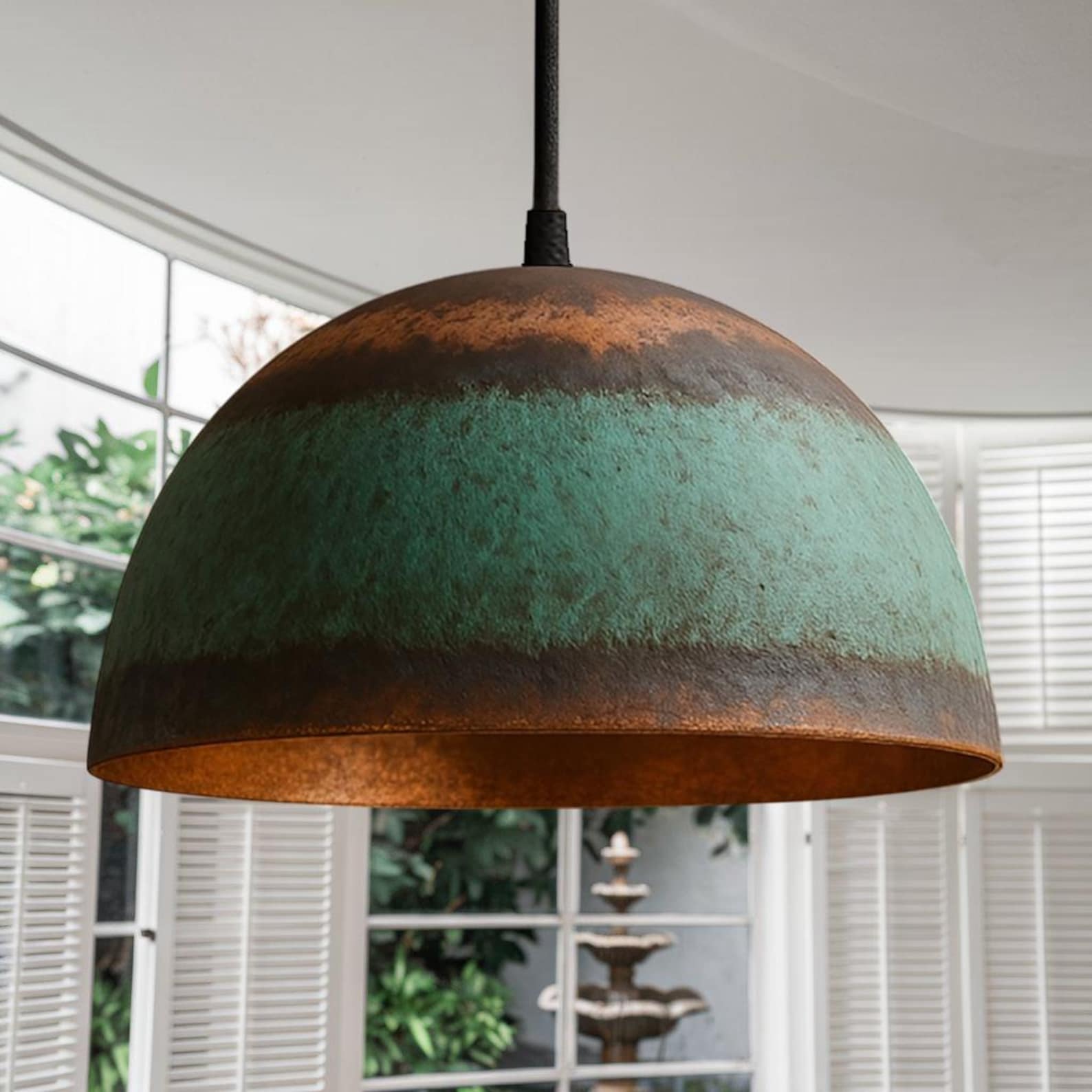 Rustic Copper Lights Handmade Rustic Copper Pendant Light: Patina Farmhouse Lighting - Etsy