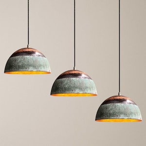 Oxidized Copper Dome Pendant Light - Set of 4 - Rustic Farmhouse Lighting