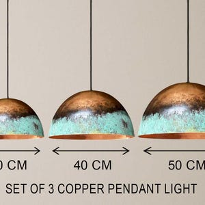 Handmade Oxidized Copper Pendant Lights: Rustic Farmhouse Kitchen Island Fixtures
