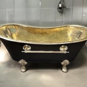 Handmade Brass Clawfoot Bathtub: Black Exterior, Outdoor Soaking Tub