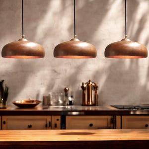 Set of 3 Handmade Copper Pendant Lights: Rustic Kitchen Island Lighting
