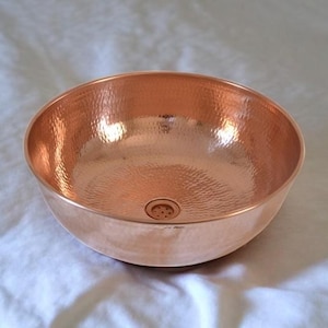 Handcrafted Hammered Copper Bathroom Sink: Rustic Vessel Basin