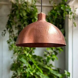 Handmade Hammered Copper Dome Pendant Light: Farmhouse Kitchen Lighting