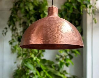 Handmade Hammered Copper Dome Pendant Light: Farmhouse Kitchen Lighting
