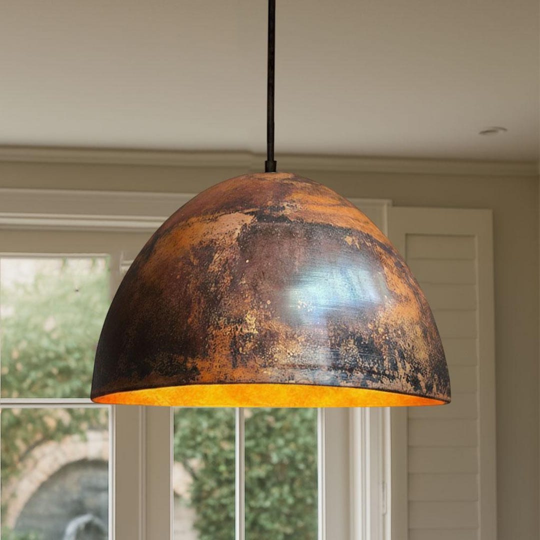 Handcrafted Rustic Copper Pendant Light Fixture - Farmhouse Kitchen ...