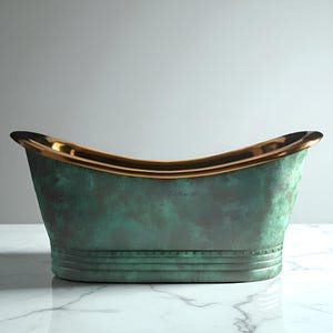 Handmade Oxidized Copper Bathtub: Rustic Green Patina Soaking Tub