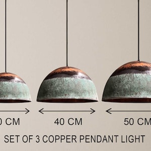 Handmade Oxidized Copper Pendant Lights (Set of 3): Rustic Farmhouse Lighting