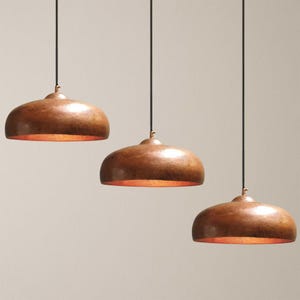 Handmade Copper Island Pendant Light Set: Rustic Kitchen Lighting