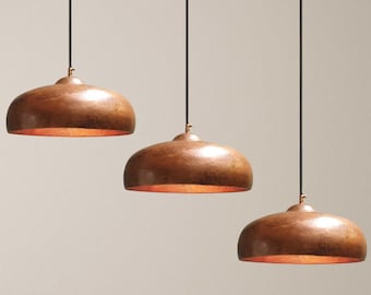 Handmade Copper Island Pendant Light Set: Rustic Kitchen Lighting