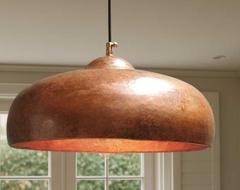 Handmade Copper Dome Pendant Light, Rustic Kitchen Island Lighting