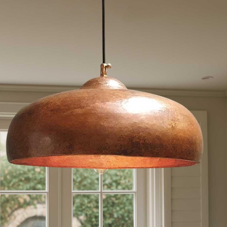 Rustic Copper Kitchen Island Pendant Light, Vintage Copper Pendant ...