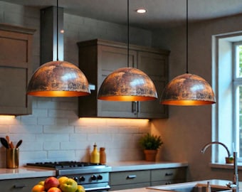 Handmade Rustic Copper Dome Pendant Light Fixture - Kitchen Island Lighting