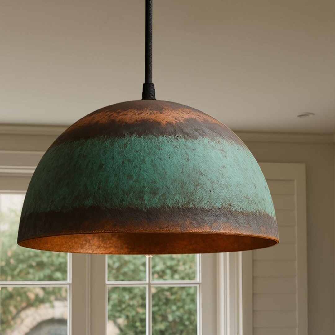 Rustic Copper Lights Handmade Rustic Copper Pendant Light: Patina Farmhouse Lighting - Etsy