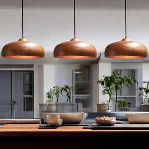 Set of 3 Handmade Copper Pendant Lights: Rustic Kitchen Island Lighting ...