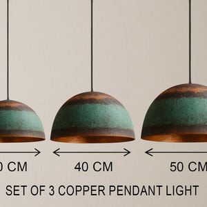 Handmade Oxidized Copper Pendant Light Set: Rustic Farmhouse Lighting