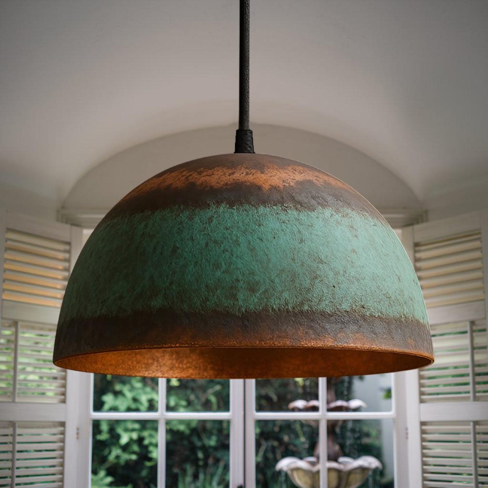 Rustic Copper Lights Handmade Rustic Copper Pendant Light: Patina Farmhouse Lighting - Etsy
