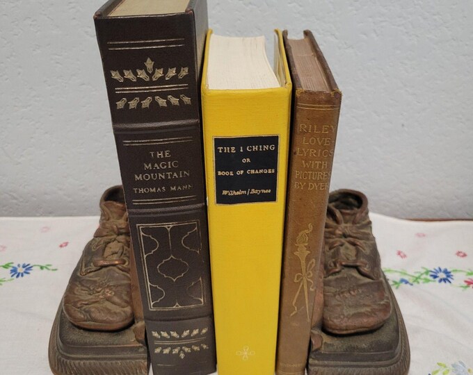 Vintage or Antique Baby Shoe Bookends Doorstop Bronze Heavy patina
