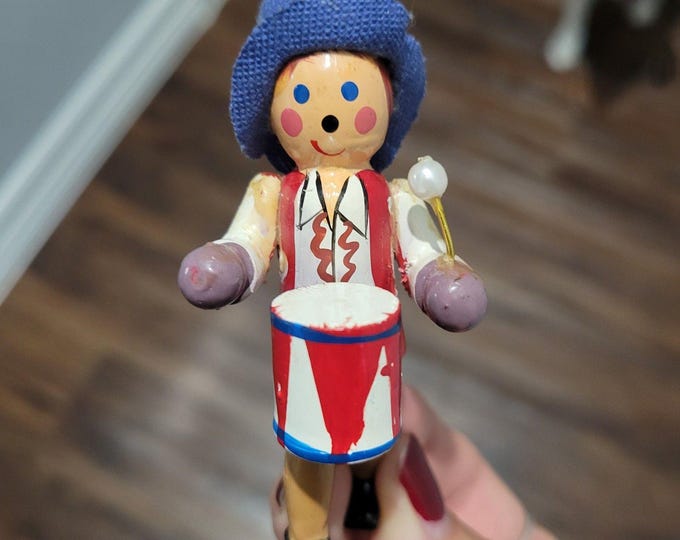 Vintage Erzgebirge Rare Drummer Boy Germany Wooden Handcrafted Fabric Hat FLAW