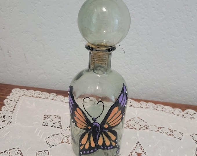Vintage Glass Potions bottle hand painted Butterfly Halloween Fall Witchy Elixer
