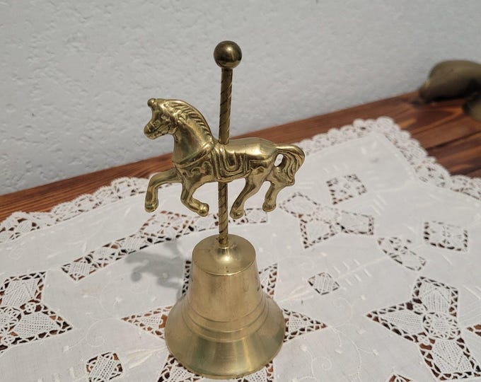 Vintage Carousel Brass Bell, Unicorn Horse- 5.75 Tall Charming Cottage MCM
