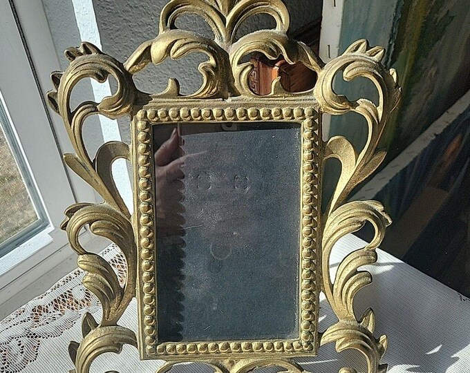 Vintage Ornate Cast Brass Art Nouveau Picture Frame Holds 4 X 6 Picture