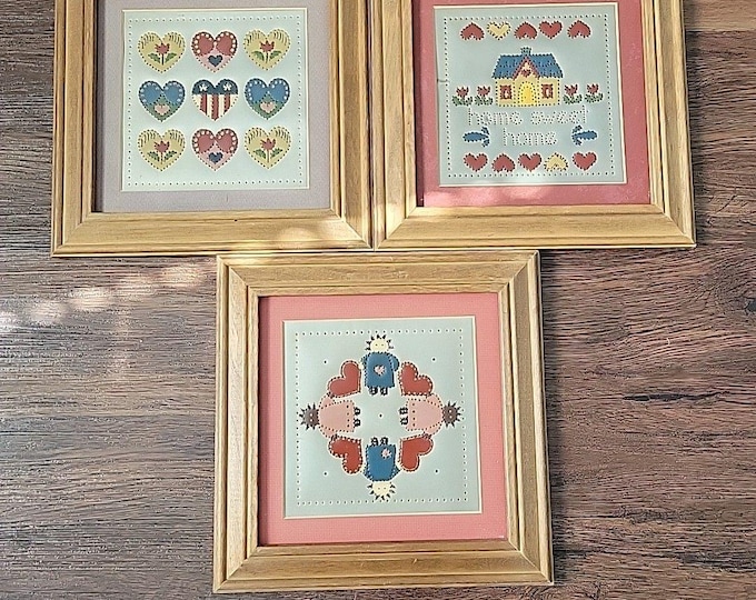 Vintage K.B. Design Tin Punch Folk Art: Hand Painted Hearts, Set of 3