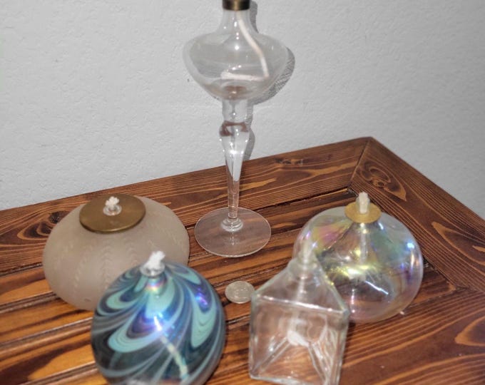 Lot of 5 Vintage - Hand Blown Glass & Assorted Oil Lamps Clear Ambient Romantic