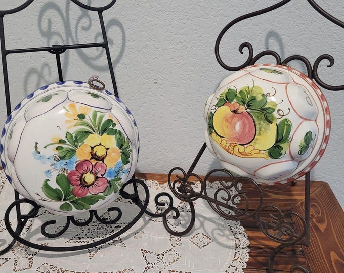 Vtg pair Bassano Italy Ceramic Jello Bundt Pan Cake Mold Decorative Wall Art