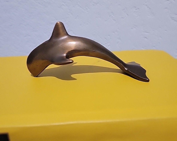 Vintage Solid Bronze 4" Dolphin Figurine Paperweight MCM Mid Century Sea Ocean