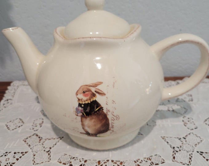 VTG Rae Dunn by Magenta Teapot Paris Spring Rabbit Bunny Limited Edition Ceramic