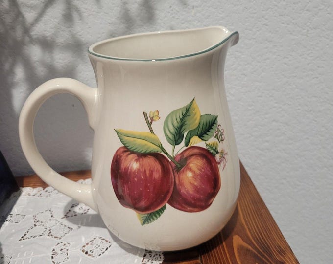 Vintage China Pearl Apples Pitcher Holds  2 Quarts 8 Tall Cottage Farm Ranch